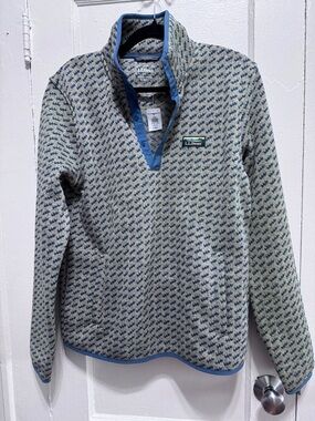 L.L. Bean Men's Blue and Cream Patterned Zip-Up Fleece